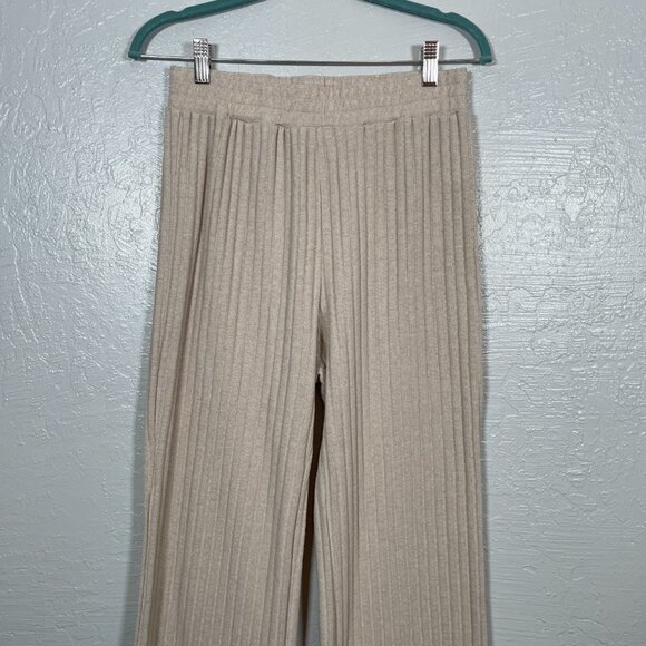 Rylee and Cru Women M Beige Oatmeal Ribbed Wide Leg Pants Loungewear Boho Beachy - Picture 3 of 9